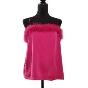 HYFVE Hot Pink Feather Trim Camisole Top Size M